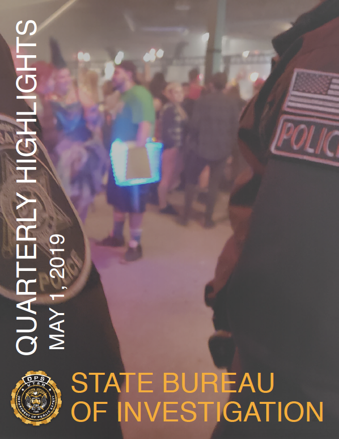 Cover of the quarterly highlights shows SBI alcohol enforcement team agents at a Rave.