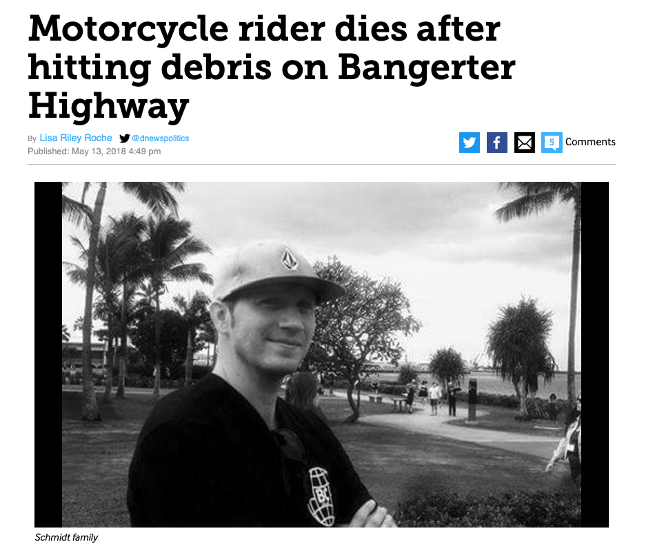 Headline from an article about a fatal debris related crash