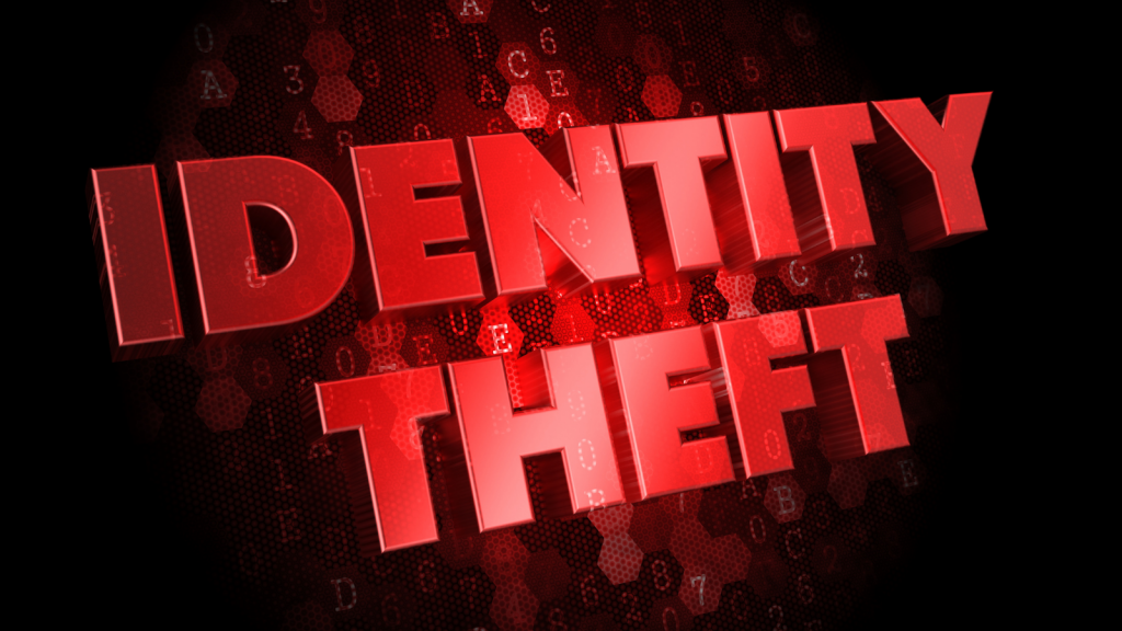 animated red text reads identity theft